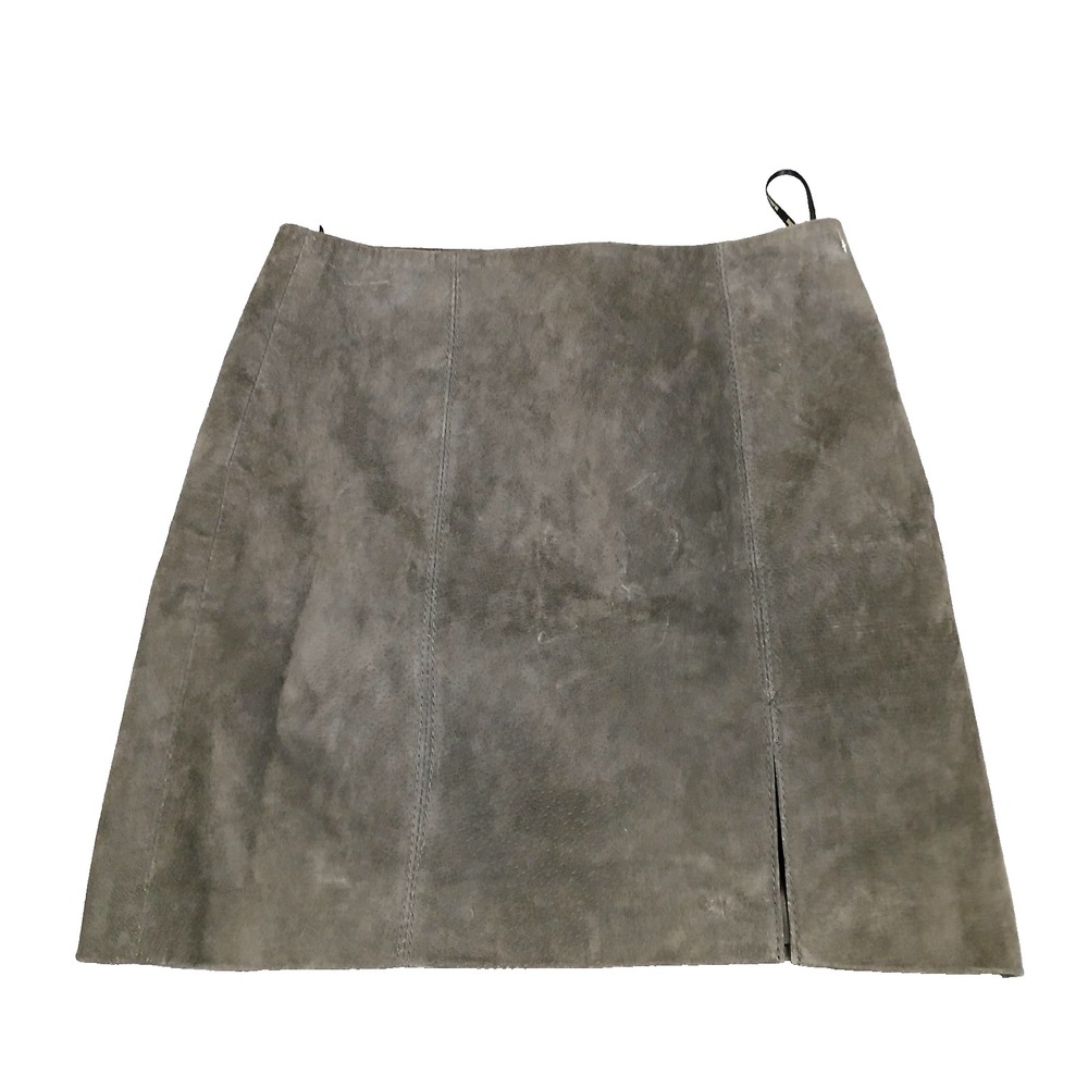 Blank NYC Genuine Suede Leather Slit Womens Mini Skirt Green Gray Small 24‎
